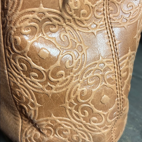 The Sak Collective Ojai tote‎ bag in camel tan embossed leather - Preloved